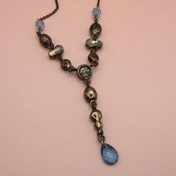 VTG Nina Ricci Stamped Blue Lariat Style Silver Tone Chain Necklace - Picture 4 of 6
